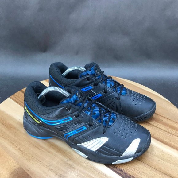 Babolat Other - Babolat Compressor Black Blue Perforated Tennis Shoes Low Top Lace Up Youth 4.5